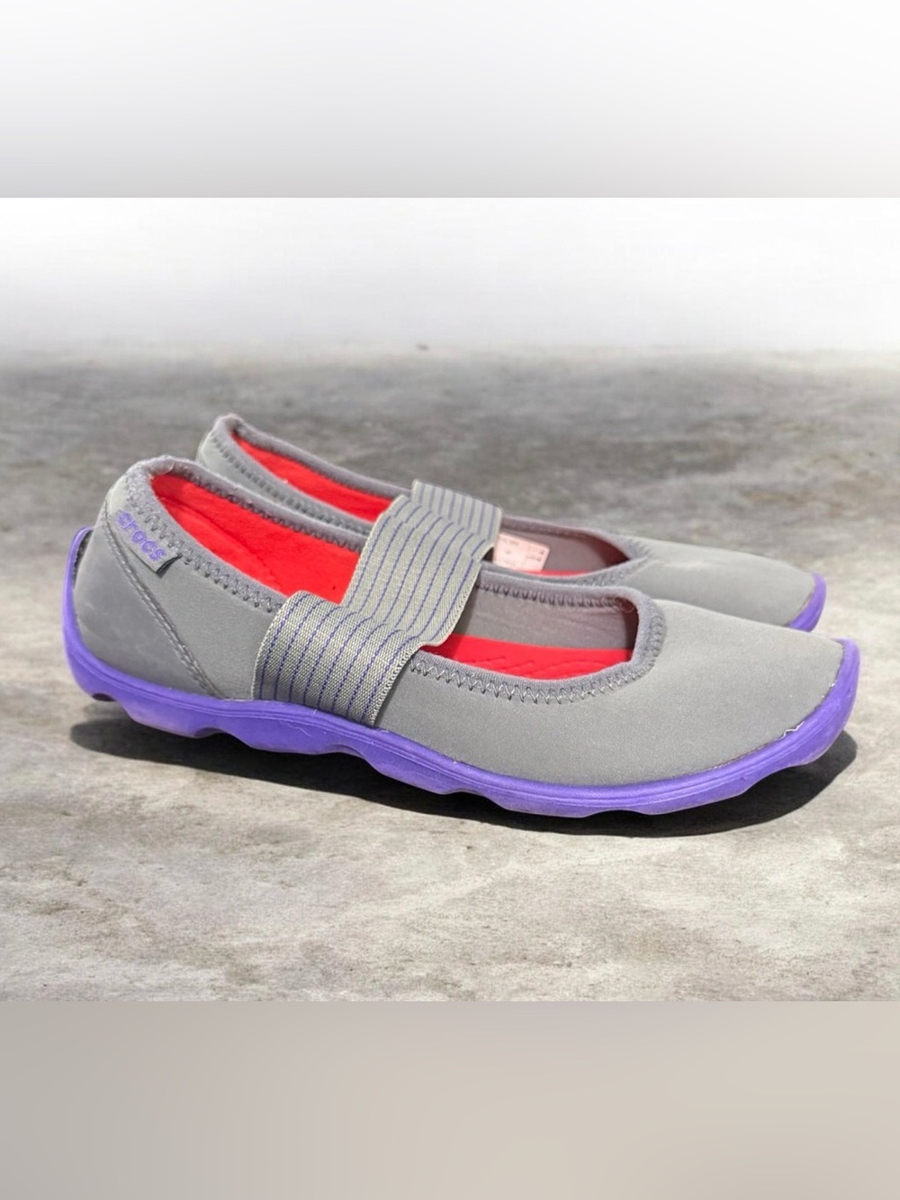 Crocs Women's Duet Busy Day Mary Jane Flats Slip On Comfort Gray Purple Size 5